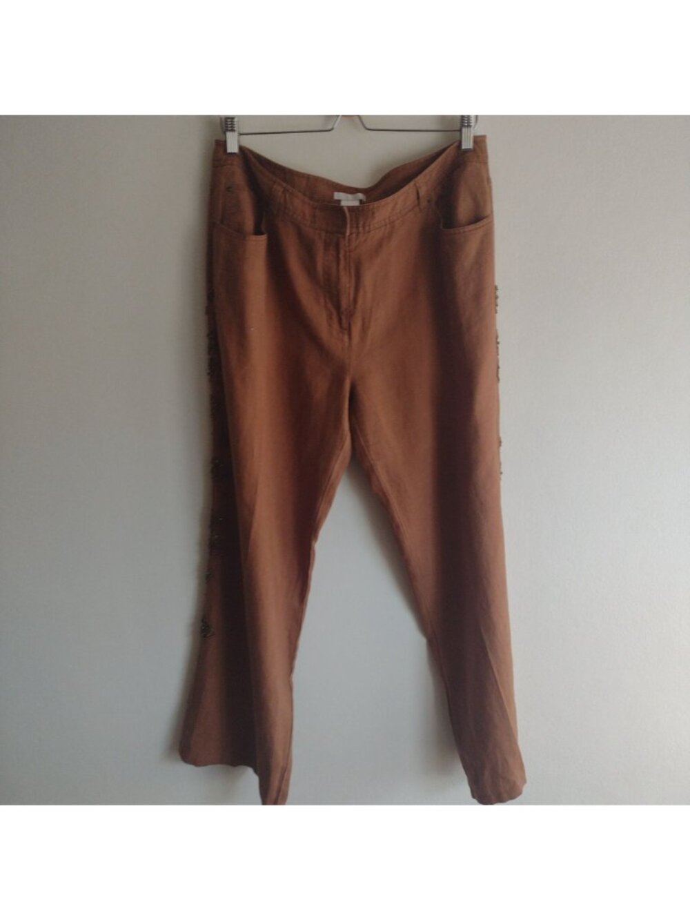 Vintage Y2K Linen Pants w Sequin Embellishments XL Mifaesia Sienna Trousers - Picture 5 of 12